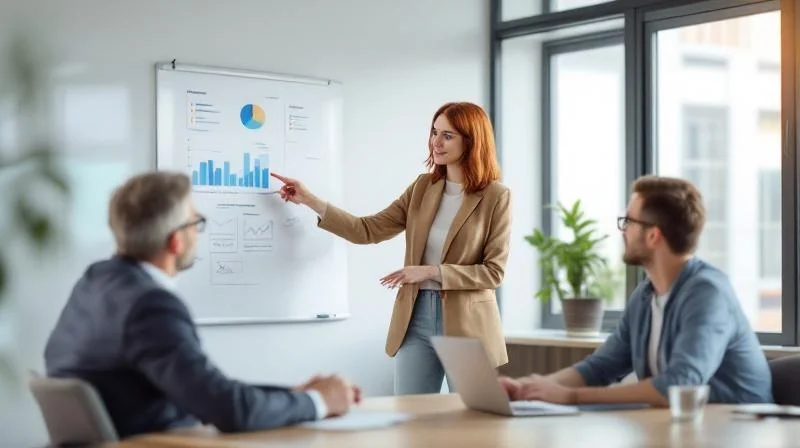Zwei Personen besprechen Karriereplanung in einem Buero in Braunschweig