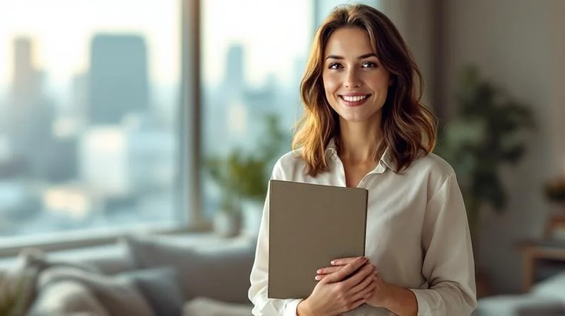 Frau haelt freudig ein IHK-Zeugnis in einem hellen Raum in Braunschweig